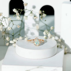 Natural 5X7mm Ethiopian Opal Teardrop Engagement Ring with Diamond Halo