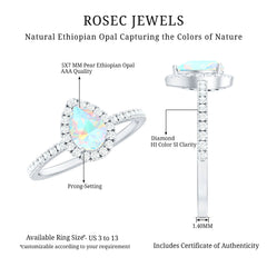 Natural 5X7mm Ethiopian Opal Teardrop Engagement Ring with Diamond Halo