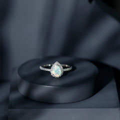 Natural 5X7mm Ethiopian Opal Teardrop Engagement Ring with Diamond Halo