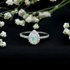 Natural 5X7mm Ethiopian Opal Teardrop Engagement Ring with Diamond Halo