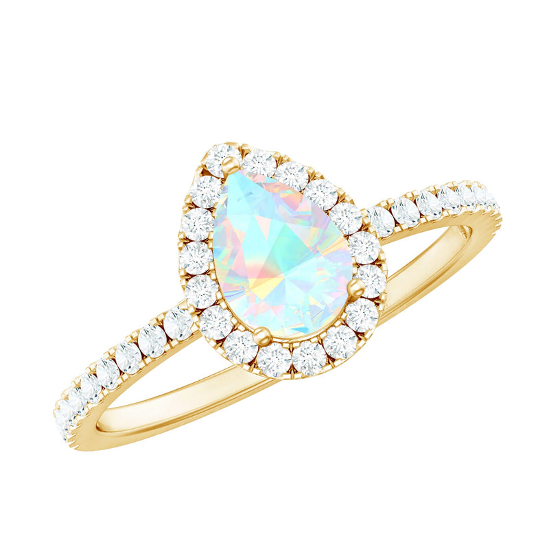 Natural 5X7mm Ethiopian Opal Teardrop Engagement Ring with Diamond Halo