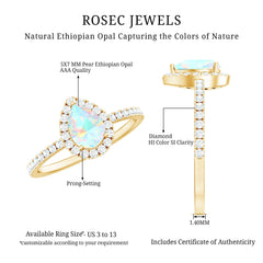 Natural 5X7mm Ethiopian Opal Teardrop Engagement Ring with Diamond Halo