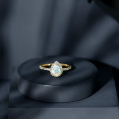 Natural 5X7mm Ethiopian Opal Teardrop Engagement Ring with Diamond Halo