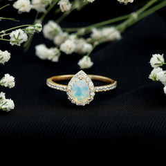 Natural 5X7mm Ethiopian Opal Teardrop Engagement Ring with Diamond Halo