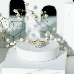 Natural 5X7mm Ethiopian Opal Teardrop Engagement Ring with Diamond Halo