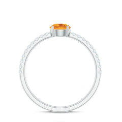 Natural Solitaire Citrine Minimal Engagement Ring with Diamond