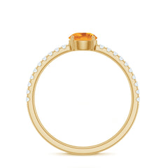 Natural Solitaire Citrine Minimal Engagement Ring with Diamond