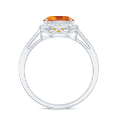 Certified Real 6X8mm Oval Citrine East West Engagement Ring with Diamond Halo
