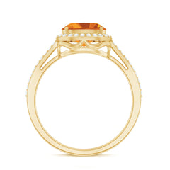 Certified Real 6X8mm Oval Citrine East West Engagement Ring with Diamond Halo