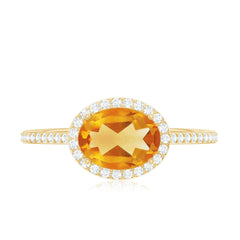 Certified Real 6X8mm Oval Citrine East West Engagement Ring with Diamond Halo