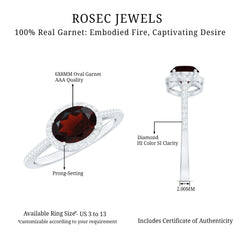 Classic 6X8mm Oval Garnet East West Engagement Ring with Diamond