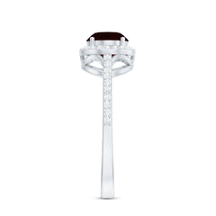 Classic 6X8mm Oval Garnet East West Engagement Ring with Diamond