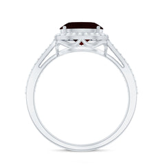 Classic 6X8mm Oval Garnet East West Engagement Ring with Diamond