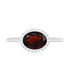 Classic 6X8mm Oval Garnet East West Engagement Ring with Diamond