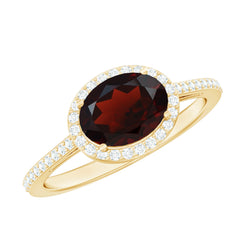 Classic 6X8mm Oval Garnet East West Engagement Ring with Diamond