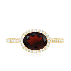 Classic 6X8mm Oval Garnet East West Engagement Ring with Diamond