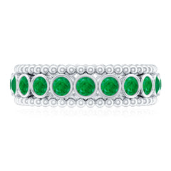 Vintage Inspired Emerald Wedding Band in Bezel Setting