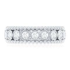 Bezel Set Moissanite Full Eternity Wedding Band with Beaded Detail