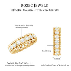 Bezel Set Moissanite Full Eternity Wedding Band with Beaded Detail