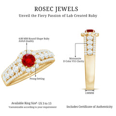 Lab Created Ruby Side Stone Engagement Ring with Moissanite