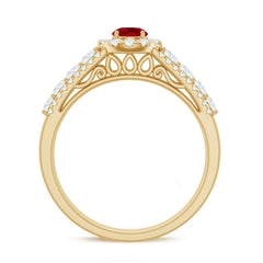 Lab Created Ruby Side Stone Engagement Ring with Moissanite