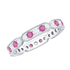 Real Pink Tourmaline and Diamond Eternity Band Ring