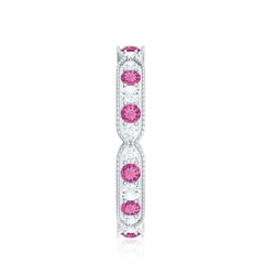 Real Pink Tourmaline and Diamond Eternity Band Ring