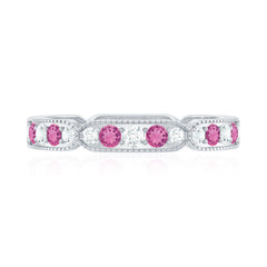 Real Pink Tourmaline and Diamond Eternity Band Ring