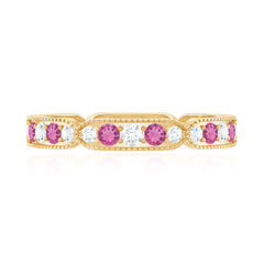 Real Pink Tourmaline and Diamond Eternity Band Ring