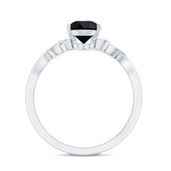 Solitaire Pear Cut Black Onyx Engagement Ring with Celtic Band