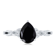 Solitaire Pear Cut Black Onyx Engagement Ring with Celtic Band