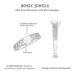 Pear Shaped Solitaire Moissanite Filigree Engagement Ring