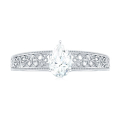Pear Shaped Solitaire Moissanite Filigree Engagement Ring