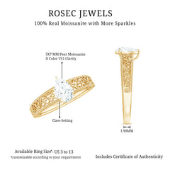 Pear Shaped Solitaire Moissanite Filigree Engagement Ring