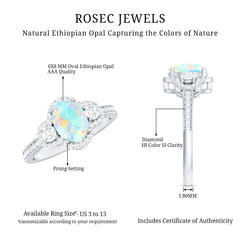 Vintage Inspired Opalescent Oval Engagement Ring with Real Diamond