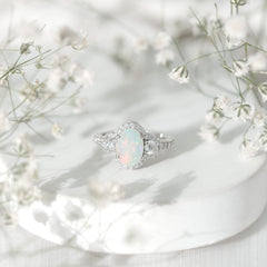 Vintage Inspired Opalescent Oval Engagement Ring with Real Diamond