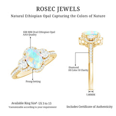 Vintage Inspired Opalescent Oval Engagement Ring with Real Diamond