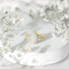 Vintage Inspired Opalescent Oval Engagement Ring with Real Diamond