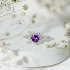 1.50 CT Heart Shape Amethyst Engagement Ring with Diamond Accent