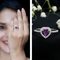 1.50 CT Heart Shape Amethyst Engagement Ring with Diamond Accent