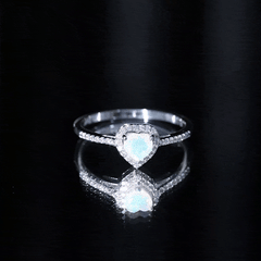 Natural Ethiopian Opal Heart Shaped Engagement Ring with Diamond Halo