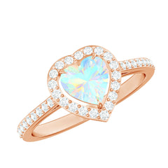 Natural Ethiopian Opal Heart Shaped Engagement Ring with Diamond Halo