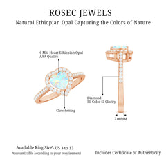 Natural Ethiopian Opal Heart Shaped Engagement Ring with Diamond Halo