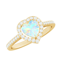 Natural Ethiopian Opal Heart Shaped Engagement Ring with Diamond Halo