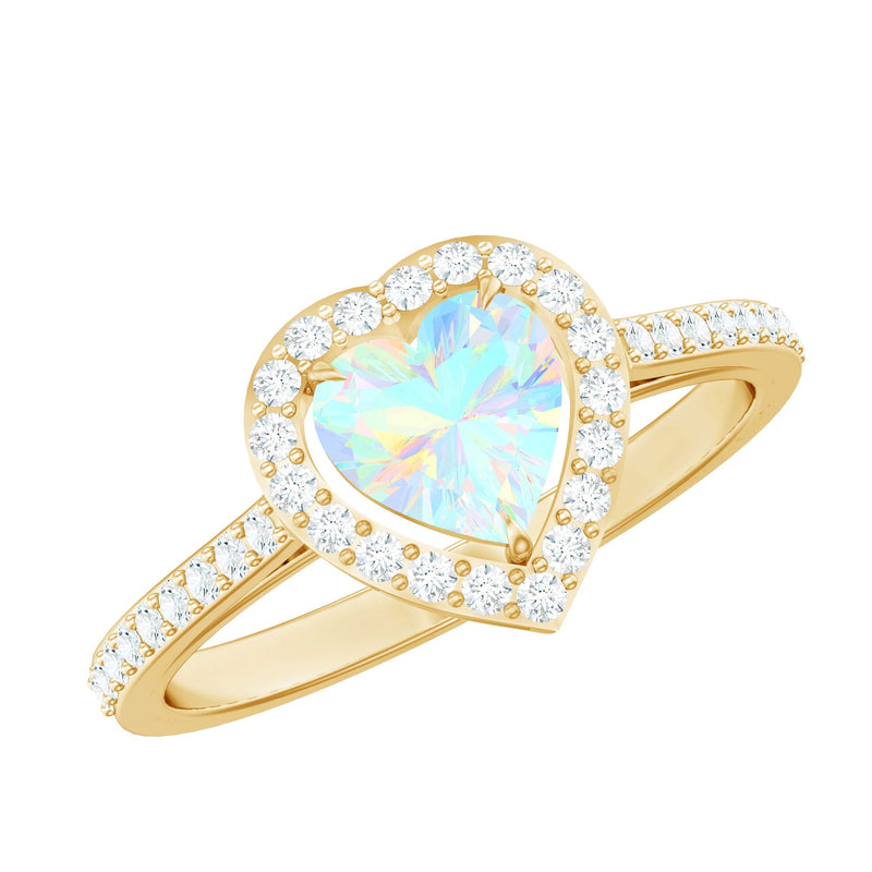 Natural Ethiopian Opal Heart Shaped Engagement Ring with Diamond Halo