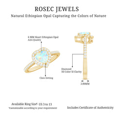 Natural Ethiopian Opal Heart Shaped Engagement Ring with Diamond Halo