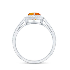 1 Carat Heart Shape Fire Opal Engagement Ring with Diamond Halo