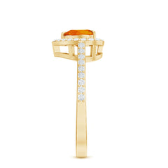 1 Carat Heart Shape Fire Opal Engagement Ring with Diamond Halo