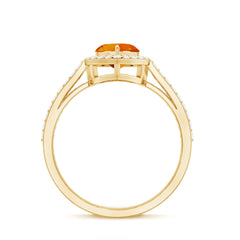 1 Carat Heart Shape Fire Opal Engagement Ring with Diamond Halo