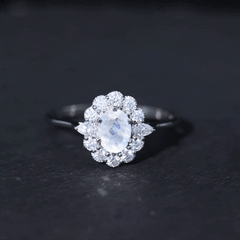 Natural 0.6 Carat Oval Shape Moonstone Engagement Ring With Moissanite